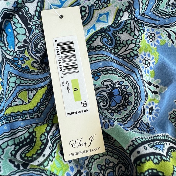 Eliza J Smocked Off-the-Shoulder Paisley Dress Sz 4 Knee Length - Picture 4 of 7